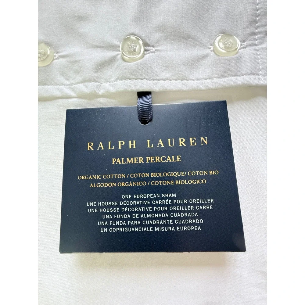 Ralph Lauren Palmer Percale‎ European Sham Organic Cotton Sky Blue White NWT